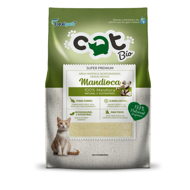 Areia Higiênica Biodegradável para Gatos - Catbio Mandioca - Forma Torrão, Sem Odor, Super Premium